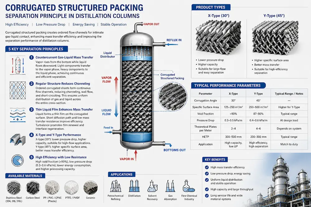 Separation Principle of Corrugated Structured Packing in Distillation Columns