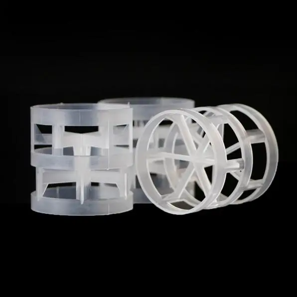 Reinforced PPH Pall ring structural design with open windows and internal tabs